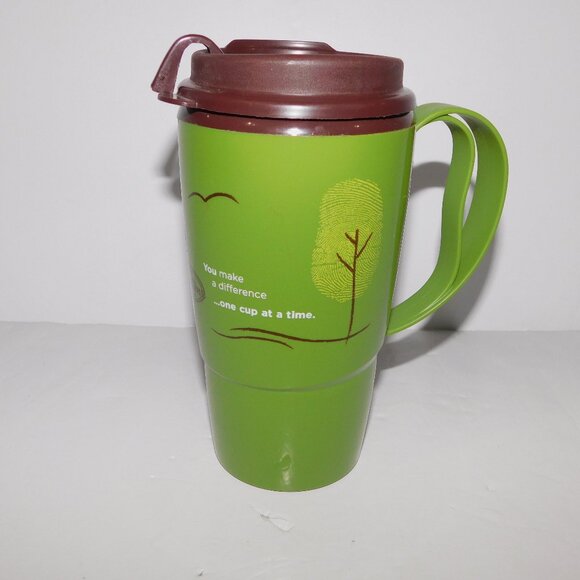 Tim Hortons Green Brown 16 oz One Cup at A Time Thermo-Serv Travel Mug - Picture 1 of 7